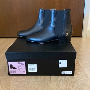 CHANEL short booties calf leather